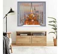 Screen Mesh Curtain 168 x 130 cm with Powerful Magnets & Full Frame Magic Tape, Keep Bugs Out & Lets Fresh Air in Curtain Magnetic Fly Screen for All Types of Windows, Grey