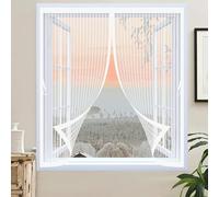 Screen Mesh Curtain 170 x 100 cm with Powerful Magnets & Full Frame Magic Tape No Gap, Lets Fresh Air in, Keep Bugs Out Curtains to Stop Flies for All Types of Windows, White