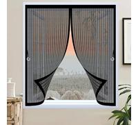 Screen Mesh Curtain 200 x 120 cm with Powerful Magnets & Full Frame Magic Tape No Gap, Lets Fresh Air in, Keep Bugs Out Curtains to Stop Flies for All Types of Windows, Black