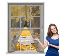 Screen Mesh Curtain 240 x 50 cm with Powerful Magnets & Full Frame Magic Tape No Gap, Lets Fresh Air in, Keep Bugs Out Fly Nets for Curtain for All Types of Windows, Grey