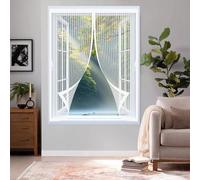 Screen Mesh Curtain 50 x 100 cm Powerful Magnets, No Drill Installation, Automatically Closes, for Keeping Out Flies & Bug Mosquito Proof Curtains for All Types of Windows, White