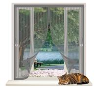 Screen Mesh Curtain 50 x 53 cm with Powerful Magnets & Full Frame Magic Tape No Gap, Lets Fresh Air in, Keep Bugs Out Curtains to Stop Flies for All Types of Windows, Grey