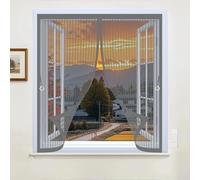Screen Mesh Curtain 50 x 61 cm with Powerful Magnets & Full Frame Magic Tape, Keep Bugs Out & Lets Fresh Air in Mosquito Double Curtain for All Types of Windows, Grey