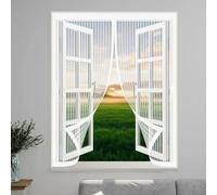 Screen Mesh Curtain 60 x 155 cm with Powerful Magnets & Full Frame Magic Tape No Gap, Lets Fresh Air in, Keep Bugs Out Screen Curtain Fly for All Types of Windows, White