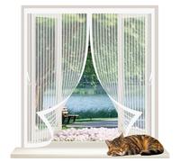 Screen Mesh Curtain 64 x 64 cm with Powerful Magnets & Full Frame Magic Tape No Gap, Lets Fresh Air in, Keep Bugs Out Curtains to Stop Flies for All Types of Windows, White