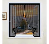 Screen Mesh Curtain 66 x 52 cm with Powerful Magnets & Full Frame Magic Tape, Keep Bugs Out & Lets Fresh Air in Mosquito Double Curtain for All Types of Windows, Black