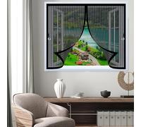 Screen Mesh Curtain 67 x 62 cm with Powerful Magnets & Full Frame Magic Tape, Keep Bugs Out & Lets Fresh Air in Magnetic Bug Curtain for All Types of Windows, Black