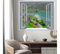 Screen Mesh Curtain 69 x 50 cm with Powerful Magnets & Full Frame Magic Tape, Keep Bugs Out & Lets Fresh Air in Magnetic Bug Curtain for All Types of Windows, Grey