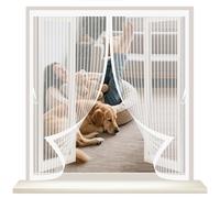 Screen Mesh Curtain 72 x 96 cm with Powerful Magnets & Full Frame Magic Tape, Keep Bugs Out & Lets Fresh Air in Flyscreen French Curtain for All Types of Windows, White