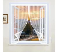 Screen Mesh Curtain 73 x 66 cm with Powerful Magnets & Full Frame Magic Tape, Keep Bugs Out & Lets Fresh Air in Mosquito Double Curtain for All Types of Windows, White
