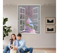 Screen Mesh Curtain 77 x 76 cm with Powerful Magnets & Full Frame Magic Tape, Keep Bugs Out & Lets Fresh Air in Screen Mesh Curtain for All Types of Windows, Grey