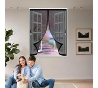 Screen Mesh Curtain 77 x 90 cm with Powerful Magnets & Full Frame Magic Tape, Keep Bugs Out & Lets Fresh Air in Screen Mesh Curtain for All Types of Windows, Black