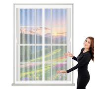 Screen Mesh Curtain 80 x 200 cm with Powerful Magnets & Full Frame Magic Tape, Keep Bugs Out & Lets Fresh Air in Screen Mesh Curtain for All Types of Windows, White