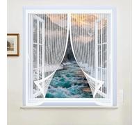 Screen Mesh Curtain 80 x 200 cm with Powerful Magnets & Full Frame Magic Tape No Gap, Lets Fresh Air in, Keep Bugs Out Duty Fly Screen Curtain for All Types of Windows, White