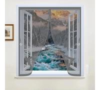 Screen Mesh Curtain 80 x 200 cm with Powerful Magnets & Full Frame Magic Tape No Gap, Lets Fresh Air in, Keep Bugs Out Duty Fly Screen Curtain for All Types of Windows, Grey