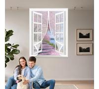 Screen Mesh Curtain 85 x 77 cm with Powerful Magnets & Full Frame Magic Tape, Keep Bugs Out & Lets Fresh Air in Screen Mesh Curtain for All Types of Windows, White