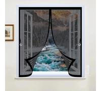 Screen Mesh Curtain 90 x 125 cm with Powerful Magnets & Full Frame Magic Tape No Gap, Lets Fresh Air in, Keep Bugs Out Duty Fly Screen Curtain for All Types of Windows, Black