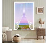 Screen Mesh Curtain 92 x 96 cm with Powerful Magnets & Full Frame Magic Tape, Keep Bugs Out & Lets Fresh Air in Magnetic Thermal Curtain for All Types of Windows, White