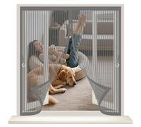 Screen Mesh Curtain 94 x 54 cm with Powerful Magnets & Full Frame Magic Tape, Keep Bugs Out & Lets Fresh Air in Flyscreen French Curtain for All Types of Windows, Grey