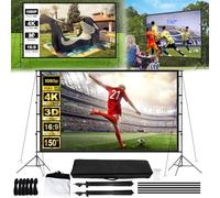 Screen Projector, 150 Inch /3.3 * 1.87M Projection Screen with Foldable Stand HD 16:9 4K 1080P Portable Film Screen with Carry Bag Height Adjustable for Home Cinema Office Presentation or School