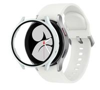 Screen Protector For Galaxy Watch 7 44, Full-Covered Case PC + Tempered Glass Anti-Scratch/Shocking Protective Cover Case for Samsung Galaxy Watch 7 44mm (White)