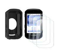Screen Protector for Garmin Edge 850/Edge 550 GPS (3+1pack) and Silicone Case Cover,Tempered Glass Film Anti-Scratch High Definition Full Coverage (Black)