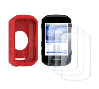 Screen Protector for Garmin Edge 850/Edge 550 GPS (3+1pack) and Silicone Case Cover,Tempered Glass Film Anti-Scratch High Definition Full Coverage (red)