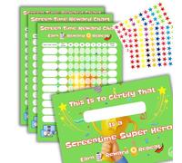 Screen Time Reward Charts Set with Certificate, 3 Weekly Charts, Superstar Cetificate, 160 Star Stickers, A4 Size, 350gsm Premium Paper