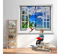 Screen Window Fly Screens for Patio Windows, 115 x 95 cm Wide Mega Mesh with Full Frame Hook & Loop French Door Magnets with Heavy Duty Keep Fly Mosquito Out(Black)