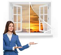 Screen Window with Magnets 120 x 115 cm, Mesh Curtain, Lets Fresh Air in for Balcony Children's Room Window, White