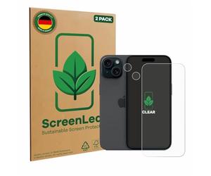 ScreenLeaf 2 Pack Screen Protector compatible with Apple iPhone 15 (Front+Camera) [sustainable screen protection, clear, anti-scratch]