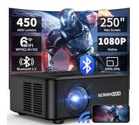 SCREENMAX 1080P NATIVE Projector with Wifi and Bluetooth, 2024 450 ANSI Portable Movie Projector for Outdoor Use, Home Video Projector Compatible with iPhone/Android/TV Stick