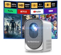 SCREENMAX C7 Mini Projector WiFi Bluetooth, 1080P Supports Video Projector Electronic Focus Keystone Correction, Mobile Phone Projector Home Cinema Compatible with iPhone/Android/Laptop/TV Stick