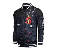 SCREENSHOT Hip-Hop Urban NYC Fashion Bomber Jacket - Modern Outdoor Lightweight Streetwear Graffiti Print Zip Up Top - black - Large