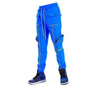 SCREENSHOT Mens Hip Hop Premium Tapered Multifunctional Utility Cargo Pants - Crisp Shell Fabric 3D Pockets Techwear Bottoms, P11205-royal, Large
