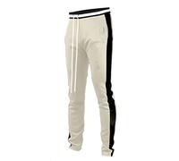 Screenshot-Track Pants Basic Mens Premium Slim Fit Athletic Fitness Fashion Urban Lifestyle Streetwear Bottoms, S41700-cream/Black, Large
