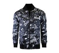 SCREENSHOTBRAND Lightweight Hooded Water Resistant Windbreaker - Zip-up Fashion Map Print Rain Jacket, S51050-black, XL