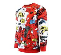 SCREENSHOTBRAND Mens Urban Hip Hop Premium Fleece - Pullover Active Urbanwear Street Fashion Crew Neck Sweatshirt, F11025-red, XL
