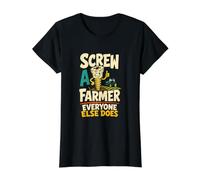 Screw A Farmer Everyone Else Does Funny Screw Character Value Graphic T-Shirt, Women, Black, L