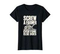 Screw A Farmer Everyone Else Does Tractor Farm Pun Value Graphic T-Shirt, Women, Black, XL