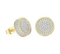 Screw Back Earrings Golden Plated 5A+ Cubic Zirconia Cluster Round Screw On Stud Earrings for Women Fun (E, One Size)