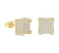 Screw Back Earrings Golden Plated 5A+ Cubic Zirconia Cluster Round Screw On Stud Eating And Necklace Set (H, One Size)