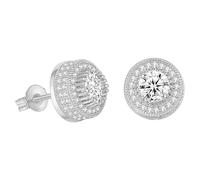 Screw Back Earrings Golden Plated 5 Cubic Zirconia Cluster Round Screw On Stud Large Earrings for Women Statement