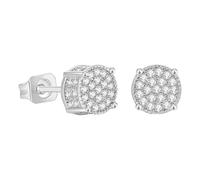 Screw Back Earrings Golden Plated 5 Cubic Zirconia Cluster Round Screw On Stud Large Earrings for Women Statement