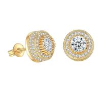 Screw Back Earrings Golden Plated 5 Cubic Zirconia Cluster Round Screw On Stud Large Earrings for Women Statement