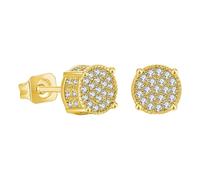 Screw Back Earrings Golden Plated 5A+ Cubic Zirconia Cluster Round Screw On Stud Red Earrings, one size, Metal, No Gemstone