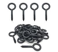 Screw Eyes, 2 Inch Metal Eye Hook, Zinc Plated Self Tapping Screw Hooks Ring, Eyelet Screws Black 30 Pcs