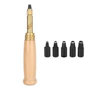 Screw Hole Punch Adjustable Effort Saving Japanese Wooden Handle Brass Automatic Hole Punch Tool for Belt Watchband and Bag Leather Craft