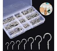 Screw Hooks 7 Sizes, 120 Pieces Cup Hooks Nickel Plated Hooks Metal Screw-in Eye Hooks Ceiling Hook for Cabinet Shelf (Silver)