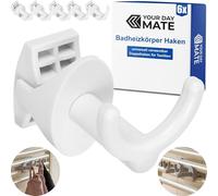 Screw Hooks for Round radiators, 6 Pack, in White, Radiator Hooks for Pipe thicknesses of 30 mm, Bathroom Radiator Clip, Towel Mount, Towel Fastener Clip, Bathrobe Catch, Heated Robe Rail Hanger